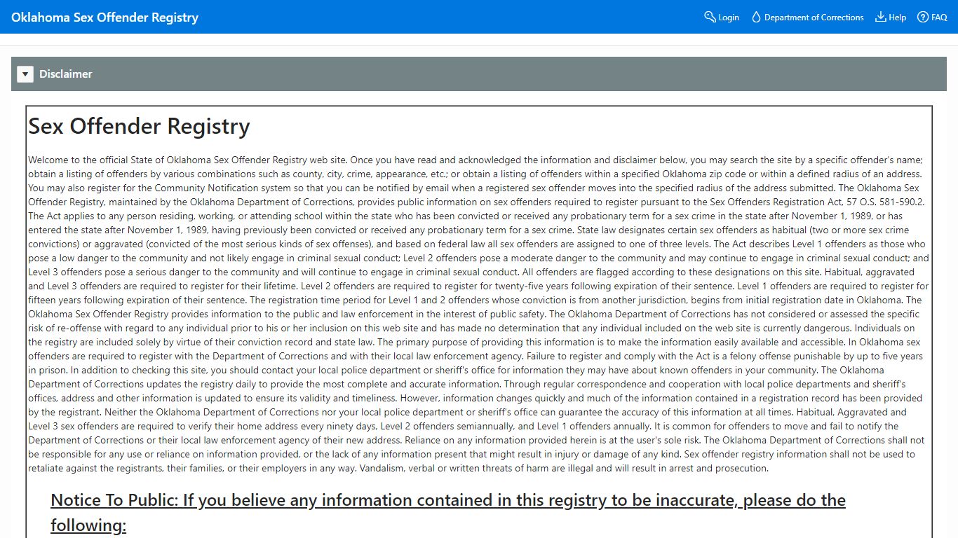 Oklahoma - P1 Disclaimer